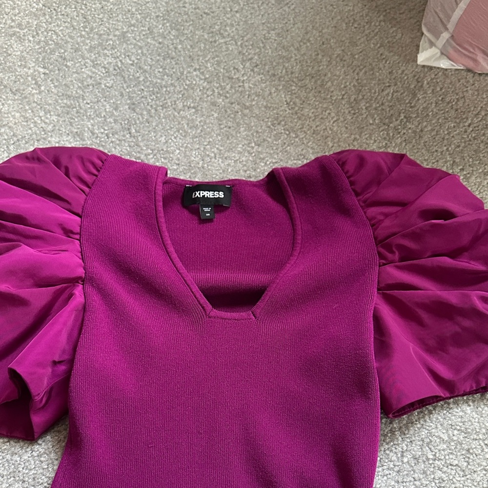 Express Fuchsia Puff Sleeve Blouse - Picture 6 of 8